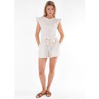 Gini London Women's Cream Stretch Texture Frill Elasticated Waist Playsuit | Size: Large/XL