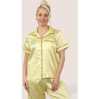 ELAINA FASHION Women's Stylish Satin Pyjama Set in Yellow | Size: 8