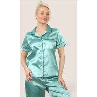 ELAINA FASHION Women's Stylish Satin Pyjama Set in Mint | Size: 16