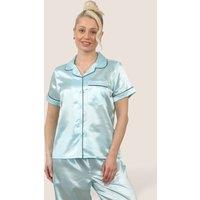ELAINA FASHION Women's Stylish Satin Pyjama Set in Baby Blue | Size: 8