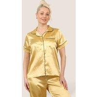 ELAINA FASHION Women's Stylish Satin Pyjama Set in Gold | Size: 12