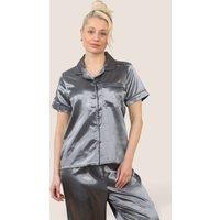 ELAINA FASHION Women's Stylish Satin Pyjama Set in Dark Grey | Size: 10