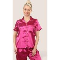 ELAINA FASHION Women's Stylish Satin Pyjama Set in Pink | Size: 14