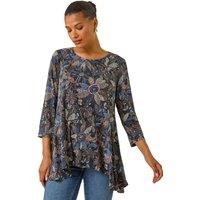 Roman Women's Floral Puff Print Stretch Shirt in Blue | Size: 10