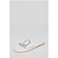 Quiz Women's White Wide Fit Diamante Buckle Sandals | Size: 4
