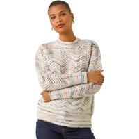 Roman Women's Zig Zag Pointelle Knit Jumper in Light Grey | Size: 14