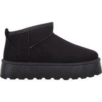 ABSOLUTE FOOTWEAR Women's Easy Slip On Low Cut Ankle Platform Boot with Faux Fur Lining in Black | Size: 7