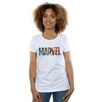 Marvel Comics Women's Characters Cotton Logo T-Shirt in White | Size: Small