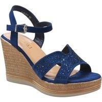 IVACHY Women's Sparkling Diamond Glitter Buckle Closure Wedge Party Sandals in Blue | Size: 6