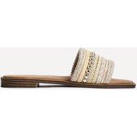 Linzi Women's Mariel Natural Embellished Flat Sandals in Beige | Size: 6-Standard Fit