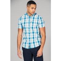 Tokyo Laundry Men's Cotton Short Sleeve Button-Up Checked Shirt in Blue | Size: Small