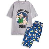 Men's Wallace & Gromit Short Sleeve Long Leg Pyjama Set | Grey | Size: Medium