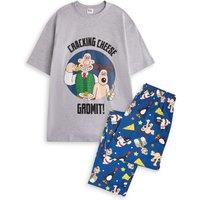 Men's Wallace & Gromit Short Sleeve Long Leg Pyjama Set | Grey | Size: Small
