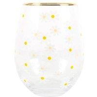 KDMD All Over Daisy Print Stemless Wine Glass in White