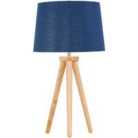 First Choice Lighting Voyage - Light Oak Table Lamp Bedside Light with Navy & Silver Shade in Brown