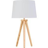 First Choice Lighting Voyage - Light Oak Table Lamp or Bedside Light with White & Gold Shade in Brown