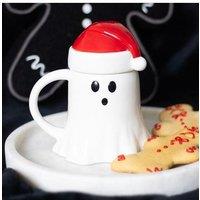 KDMD Ghost Shaped Mug with Santa Hat Lid in White