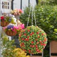 Marco Paul 30cm Red Artificial Round Hanging Plant in Green