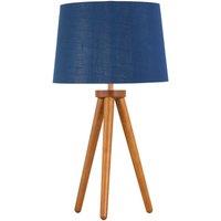 First Choice Lighting Voyage - Dark Oak Table Lamp or Bedside Light with Navy & Silver Shade in Brown