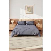 Living and Home Double Duvet Cover and Flat Sheet Set with 2 Pillowcases Solid Color Soft Brushed Fibe Four-Piece Set in Grey