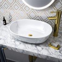Nes Home Alveley 480 x 350mm Oval Cloakroom Counter Top Basin Sink Bowl Gloss in White