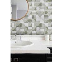 Living and Home 10 Pcs Self-adhesive 3D Geometric Pattern Square Wall Tile Stickers in Khaki