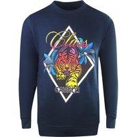 Cavalli Class Men's Diamond Tiger Design Navy Blue Sweatshirt | Size: XL