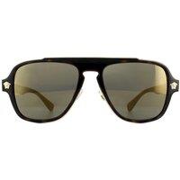 Versace Men's Aviator Dark Havana Dark Grey Mirror Gold Sunglasses in Brown