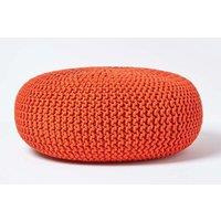 Homescapes Large Round Cotton Knitted Pouffe Footstool in Burnt Orange