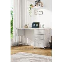 H&O Direct White Computer Desk with Fabric Drawers
