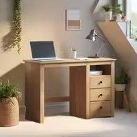 Wyld and Coco Natural Office Desk with Drawers in Brown