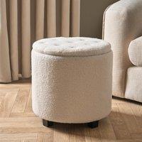 OHS Stool Storage Ottoman Boucle Fleece Vanity Seat Soft Foot Rest Pouffe Home Chair in Cream