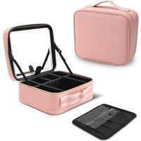 Dragodirect Portable Cosmetic Organizer Bag Make up with LED Mirror case Travel Storage Waterproof in Pink