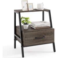 Gymax 3-Tier Bedside Table Nightstand With Drawer & Open Shelf-Grey Oak in Grey