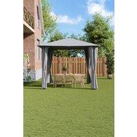 Living and Home Solar LED Metal Patio Gazebo with Curtains in Light Grey