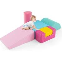 Gymax 6 PCS Climbing Blocks Foam Activity Play Set Lightweight PU Climber in Pink