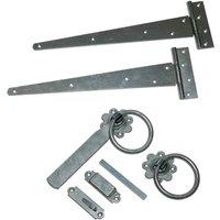 Burbage Iron Craft 18 Inch Carlton Single Gate Fittings, T - Hinge, Latch - Galvanised in Silver