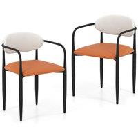 Gymax Set of 2 Faux Leather Dining Chair Modern Upholstered Kitchen Chairs in Orange | Size: 2 Pack