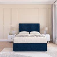 Sloomy Manhattan Plush Velvet Memory Foam Bed Set With No Drawers, Mattress & Headboard in Navy | Size: Double