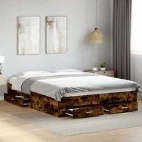 Berkfield Home Bed Frame with Drawers without Mattress Smoked Oak 150x200 cm King Size in Brown