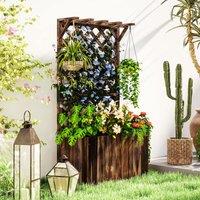OUTSUNNY Wooden Planter with Trellis & Drainage Holes in Tan