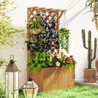 OUTSUNNY Wooden Planter with Trellis & Drainage Holes in Natural