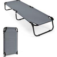 Gymax Portable Folding Camping Cot 191cm Outdoor Fabric Sleeping Cot in Grey