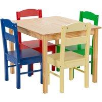 Gymax Table & 4 Chairs Set Wooden Activity Table Table & Colourful Chair