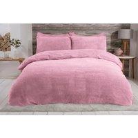 Smart Living Luxury Teddy Plain Duvet Cover & Pillowcase Set in Mauve | Size: King