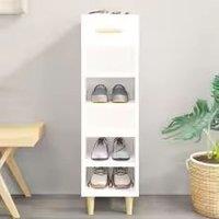 Wyld and Coco White Sleek High Gloss White Shoe Cabinet Wood Storage Solution