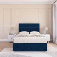 Sloomy Texas Plush Bed Set With No Drawers, Mattress & Headboard in Navy | Size: Single