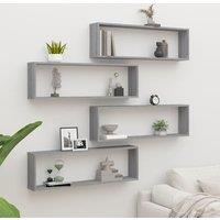 Berkfield Home Wall Cube Shelves 4 pcs Grey Sonoma 100x15x30 cm Engineered Wood | Size: 100 x 15 x 30 cm