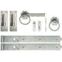 Burbage Iron Craft 18 Inch Single Gate Fittings Set Hook & Band Hinge, Latch - Galvanised in Silver