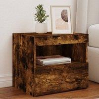 Berkfield Home Bedside Cabinet with LED Lights Smoked Oak 50x40x45 cm in Brown | Size: 50 x 40 x 45 cm